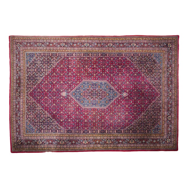 Geometric Bijar Dark Red Rug with Border and Medallion For Sale