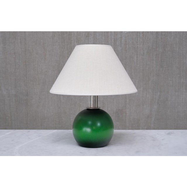Table Lamp in Green Lacquered Wood and Nickel from Olof Heijke, Sweden, 1930s For Sale - Image 3 of 11