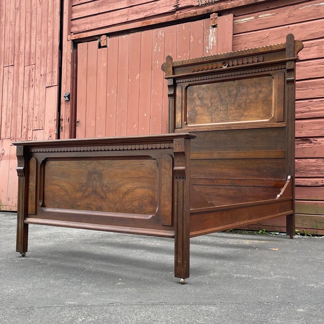 Antique Eastlake Era Victorian Bed Frame in Walnut and Bural Chairish
