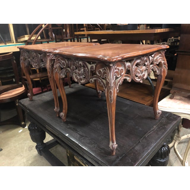French Style Carved Walnut End Tables - A Pair For Sale In Philadelphia - Image 6 of 9