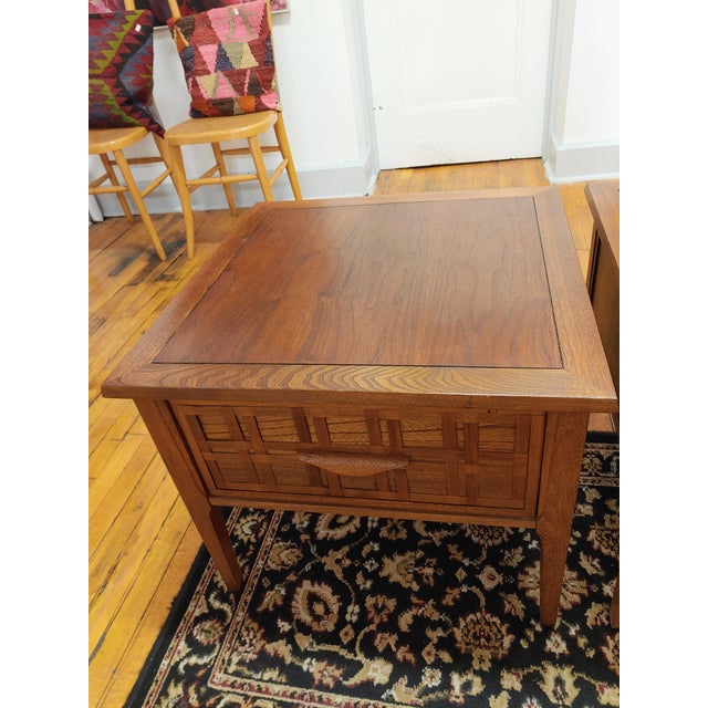 Mid 20th Century Modern One Drawer Walnut Side Tables, a Pair For Sale - Image 4 of 6