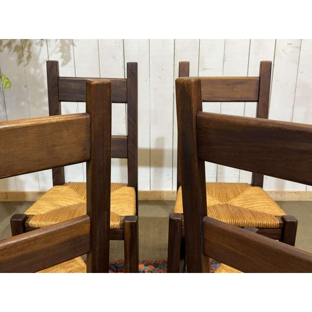 Vintage Mahogany Chairs with Straw Seats, 1970s, Set of 4 For Sale - Image 4 of 9