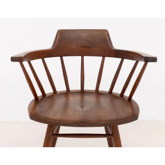 Brown George Nakashima Walnut Captain's Armchairs, Pair For Sale - Image 8 of 10
