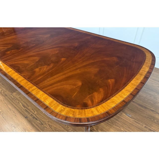 Traditional Georgian Style Multi-Banded Mahogany Dining Table by Leighton Hall - Showroom Sample For Sale - Image 14 of 17