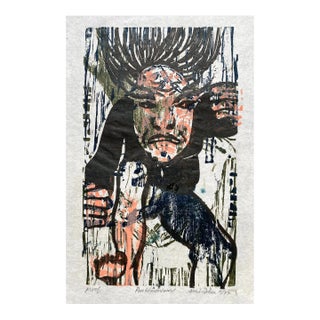 1977 Sue Cohen Pandemonium Woodblock Print For Sale