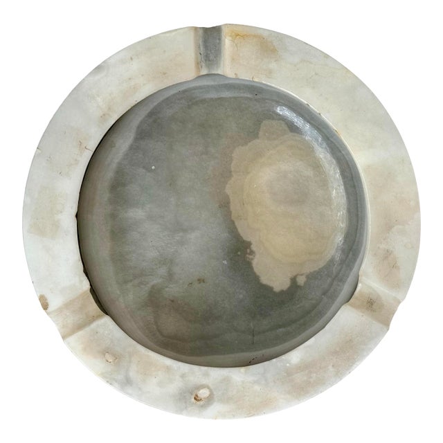 Large Round Vintage Ashtray, Vide Poche in White Onyx Marble in the Style of Angelo Mangiarotti, Italy, 1970s For Sale