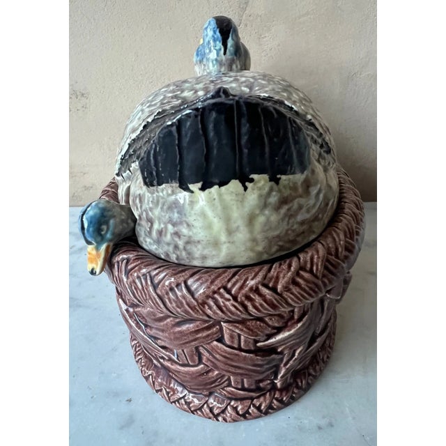 Bordallo Pinheiro Bordallo Pinheiro Lidded Duck Figure Soup Tureen With Baby Duck Spoon For Sale - Image 4 of 10