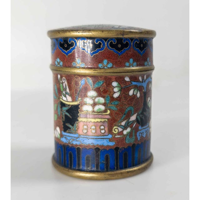 20th Century Chinese Cloisonne Enamel Trinket or Tobacco Box, Scholar's Object For Sale - Image 4 of 9