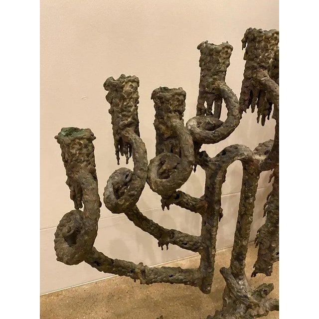 1970s Brutalist Bronze Candelabra or Menorah by Daniel Gluck, California, 1970's For Sale - Image 5 of 9