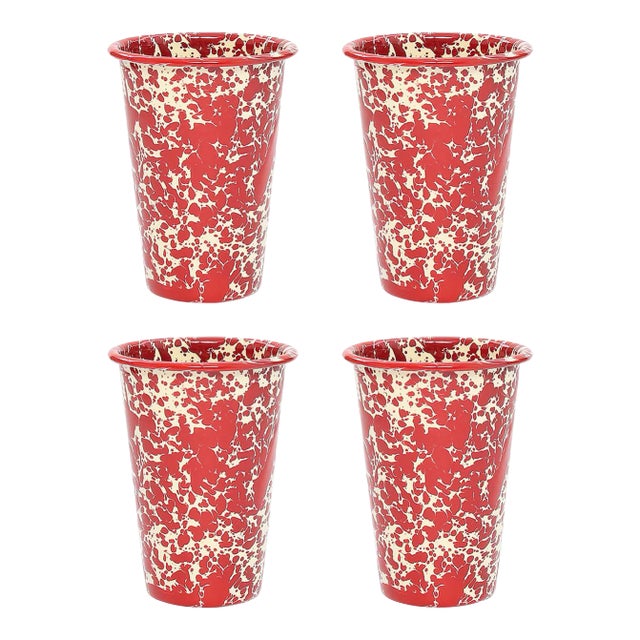 Crow Canyon Home Splatterware, 14 oz. Tumblers in Burgundy & Cream - Set of 4 For Sale