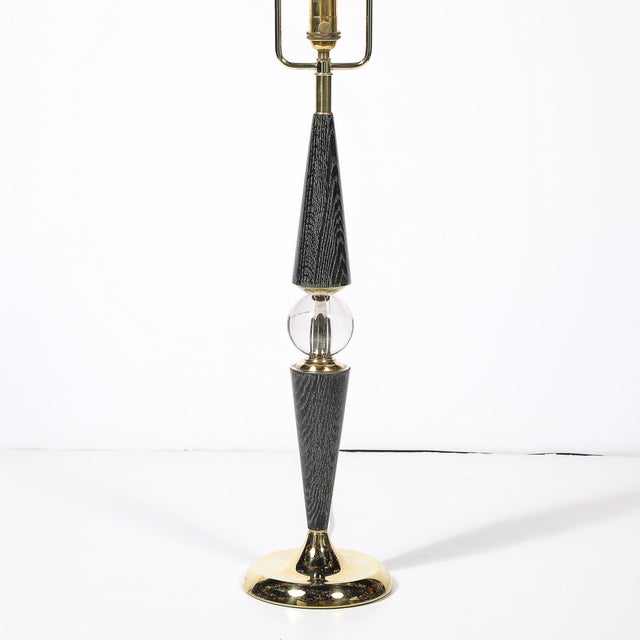 Mid-Century Modern 1960s Mid-Century Tapered Brass & Silver Cerused Walnut Table Lamps W/ Sphere Detail For Sale - Image 3 of 15