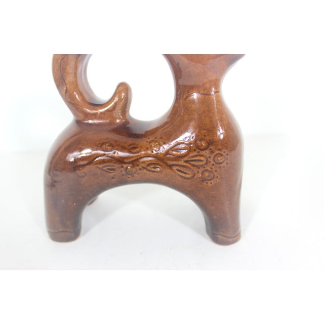 Brown Mid Century Modern Ceramic Ram or Goat Pottery, Small Animal Figurine Vintage Sculpture Bitossi Style Rust Brown For Sale - Image 8 of 9