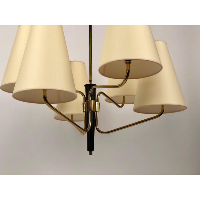 Mid-Century Modern Mid-Century Austrian Pendant Lamp in Brass with Silk Shades from Rupert Nikoll, 1965 For Sale - Image 3 of 15