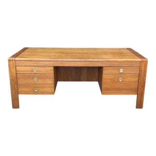 Mid-Century Modern Teak Executive Desk – Danish Style Double Pedestal Desk With Brass Pulls For Sale