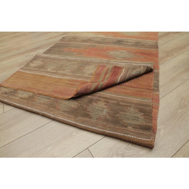Red 1950s Turkish Very Old Pale Color Hand Knotted Kilim Runner Rug For Sale - Image 8 of 13