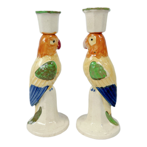 1950's Ceramic Parrot Candle Holders - A Pair