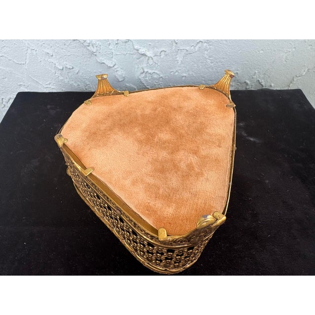 Vintage Gilt Ormolu Jewelry Box With Beveled Glass Top and Velvet Interior For Sale - Image 9 of 10