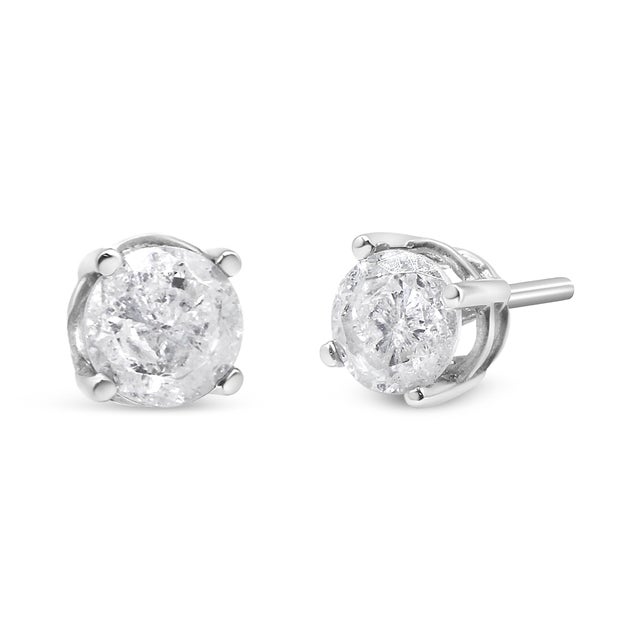 .925 Sterling Silver 3/4 Cttw 4-Prong Round-cut "Salt and Pepper" Diamond Classic Stud Earrings (H-I Color, I3 Clarity) For Sale - Image 4 of 7