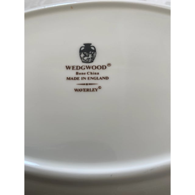 Late 20th Century Wedgwood Waverley Bone China 10 1/8” Oval Serving Bowl “Mint” Condition. Blue and Red diamond patterned...