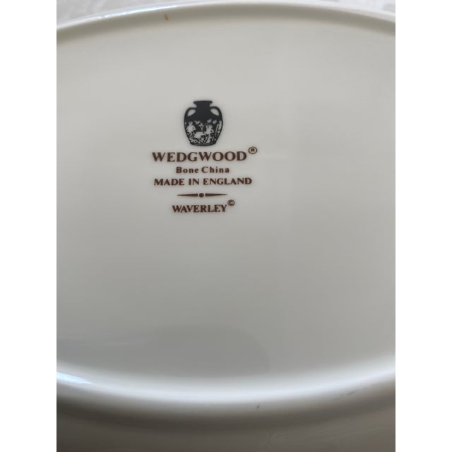 Late 20th Century Wedgwood Waverley Bone China 10 1/8” Oval Serving Bowl “Mint” Condition. Blue and Red diamond patterned...