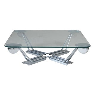 Coffee Table with Glass Top and Steel Frame, 1980s For Sale