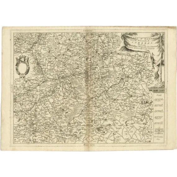 Antique Map of Western Belgium and Eastern France by Coronelli, 1690 For Sale