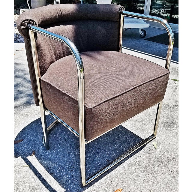 Post Modern club chairs in chrome and tweed by Ralph Lauren, a vintage MCM style that blends nicely with a contemporary...
