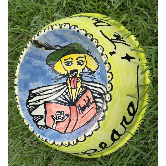 Vintage Hand-Painted Folk Art Shakespeare Dog Bowl, Signed For Sale - Image 10 of 11
