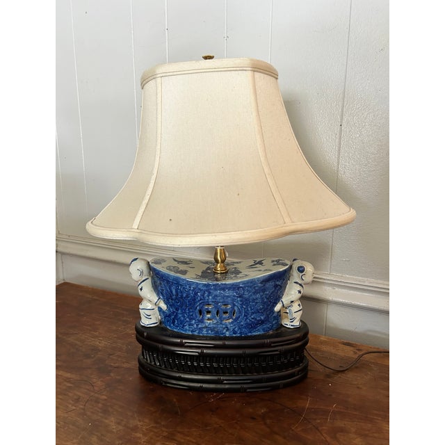 Vintage Blue & White Table Lamp For Sale - Image 12 of 15