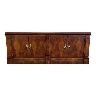 Vintage 1970s Credenza Dresser Wood With Diamond Brass Pulls For Sale