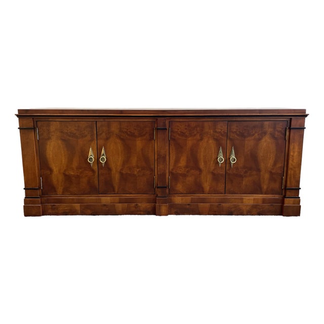 Vintage 1970s Credenza Dresser Wood With Diamond Brass Pulls For Sale
