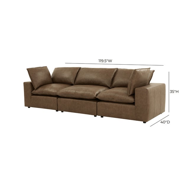 Wood Cali Brown Leather Modular Sofa For Sale - Image 7 of 8