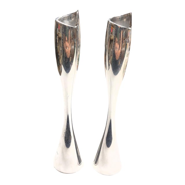 Vintage Nombe Smith Celentano Pewter Candle Holders Set/2 For Sale