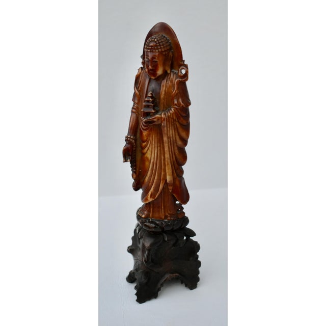 Vintage Chinese Carved Soapstone Goddess Figure on Base For Sale - Image 11 of 13