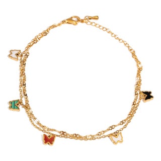 Rainbow Butterfly Charm Gold Anklet For Sale