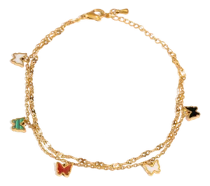 Rainbow Butterfly Charm Gold Anklet