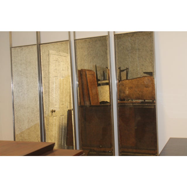 Set of 4 Vintage French Art Deco style Full Length Standing Mirrors Featuring Smoked Glass Mirrors. Heavy metal bordered.
