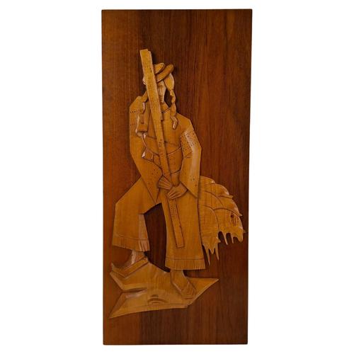 Mid-Century Czech Hand-Carved Wooden Shepherd Wall Relief, 1960 For Sale - Image 15 of 15
