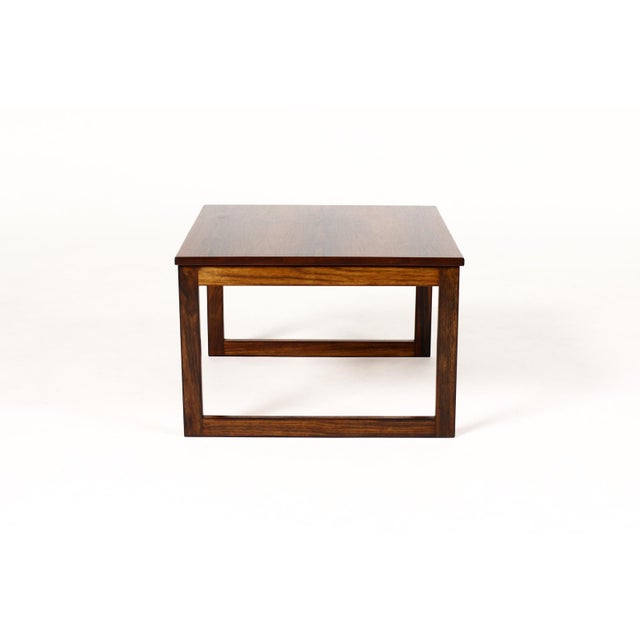 1960s Danish Modern Mid Century Square Rosewood Coffee Table — Figural Grain — Sled Base For Sale - Image 4 of 4