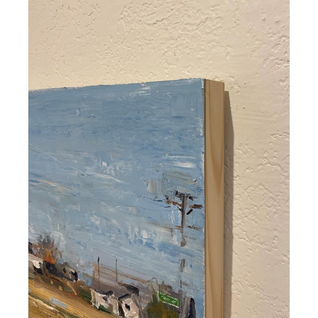 Contemporary Country Road by Clyde Steadman | Oil Painting of a rural landscape with buildings and a road For Sale - Image 3 of 3