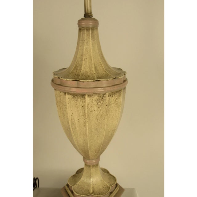 Mid-Century Modern 1950s Large Pink Plaster Finial Lamps - a Pair For Sale - Image 3 of 13