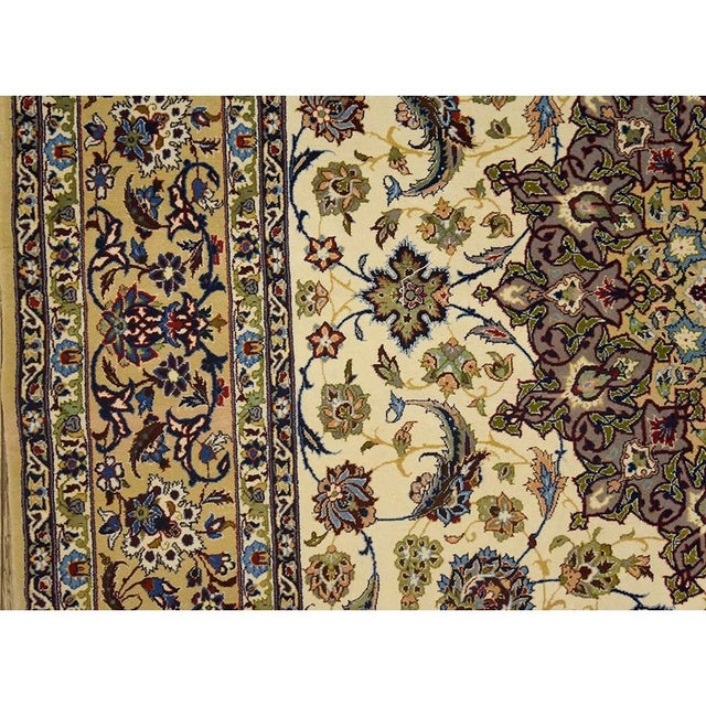 1950s Fine Traditional Beige Field Floral Vintage Isfahan Wool Silk Carpet Rug For Sale - Image 4 of 10