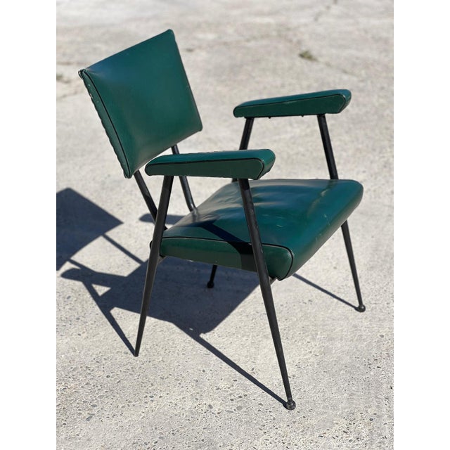 Green Leatherette Armchair attributed to Colette Gueden, 1950s For Sale - Image 6 of 6