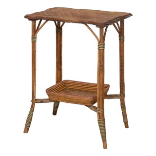 1950s French Woven Wicker and Wood Table For Sale