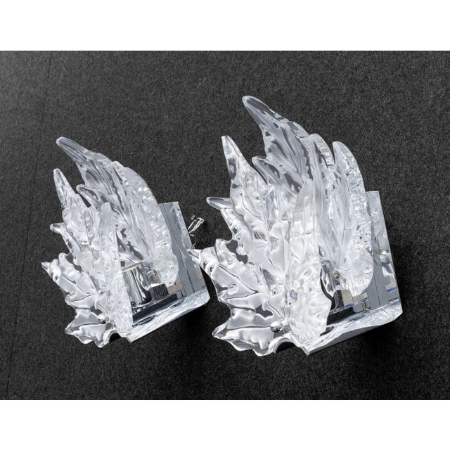 Pair of Lalique Crystal and Chrome "Champs Elysees" Wall Sconces For Sale - Image 11 of 13