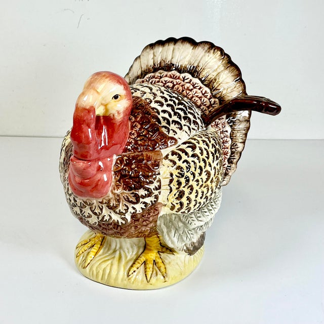 1970s Vintage Americana Boho Chic Arts & Crafts Turkey Soup Tureen With Ladle For Sale - Image 4 of 18