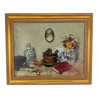 Interior Still Life With Porcelain Vases, Miniature Portrait and Virtue, 1942 For Sale