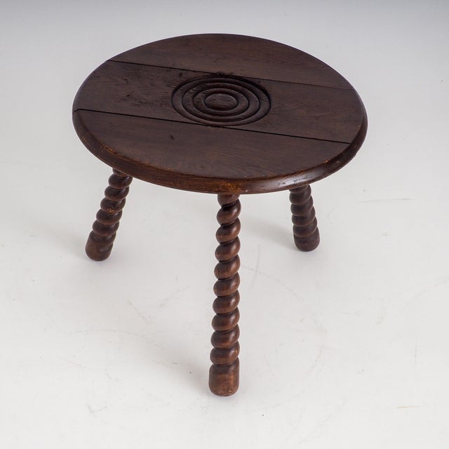 French Oak Tripod Side Table attributed to Charles Dudouyt, 1950s For Sale - Image 16 of 18