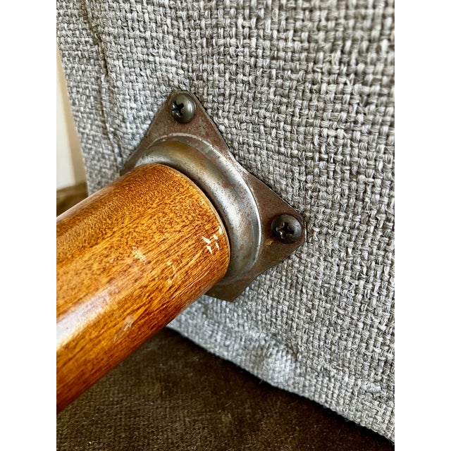 Mid-Century Modern Tapered Walnut and Brass Footstool Ottoman in Textured Gray Tweed For Sale - Image 13 of 14