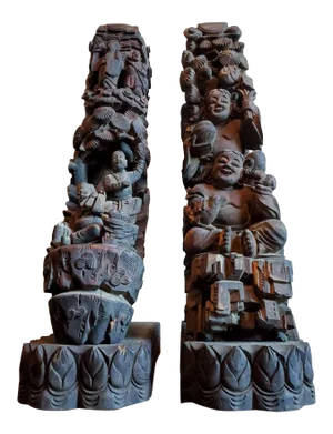19th Century Chinese Temple Carved Wooden Architectural Corbels - a Pair